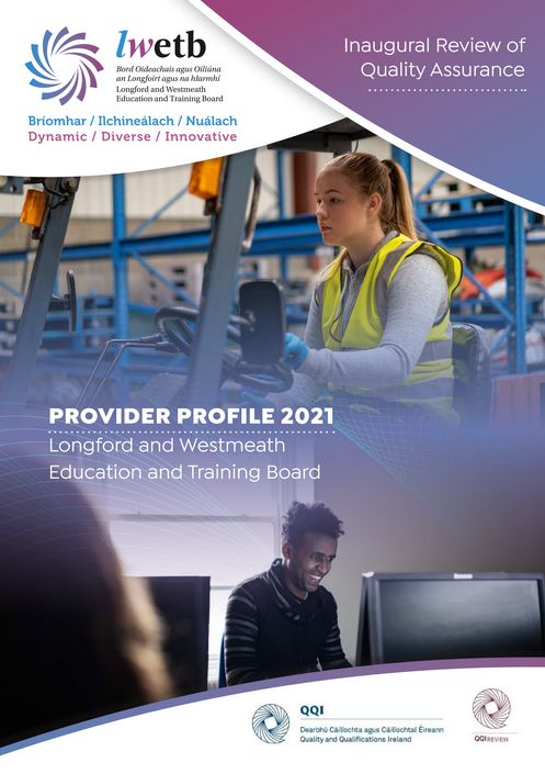 Provider Profile Report 2021. The Front cover shows a female learner wearing a high visibility vest on a forklift truck in a warehouse setting.